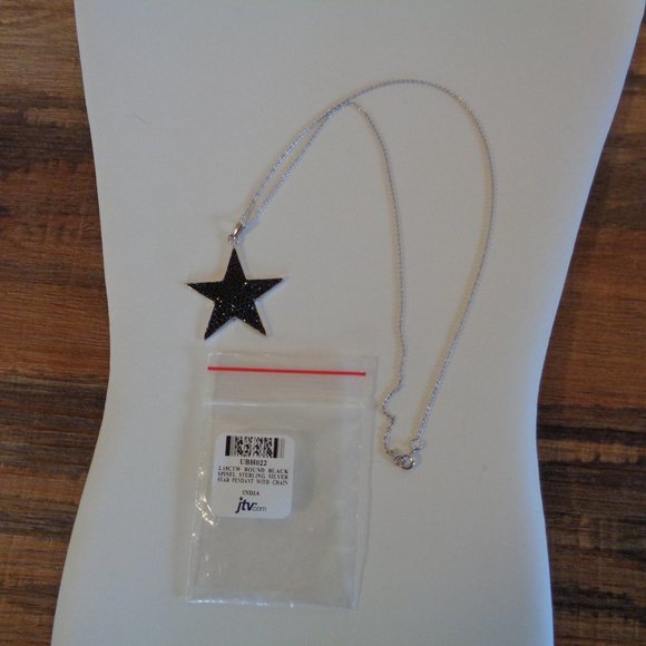 Black Spinel Sterling Silver Star Pendant w/Chain NIB - Picture 7 of 12